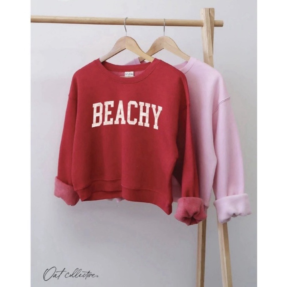 BEACHY Oak Collective Cropped Sweatshirt Pullover Sweater Red Women Sz Small NWT